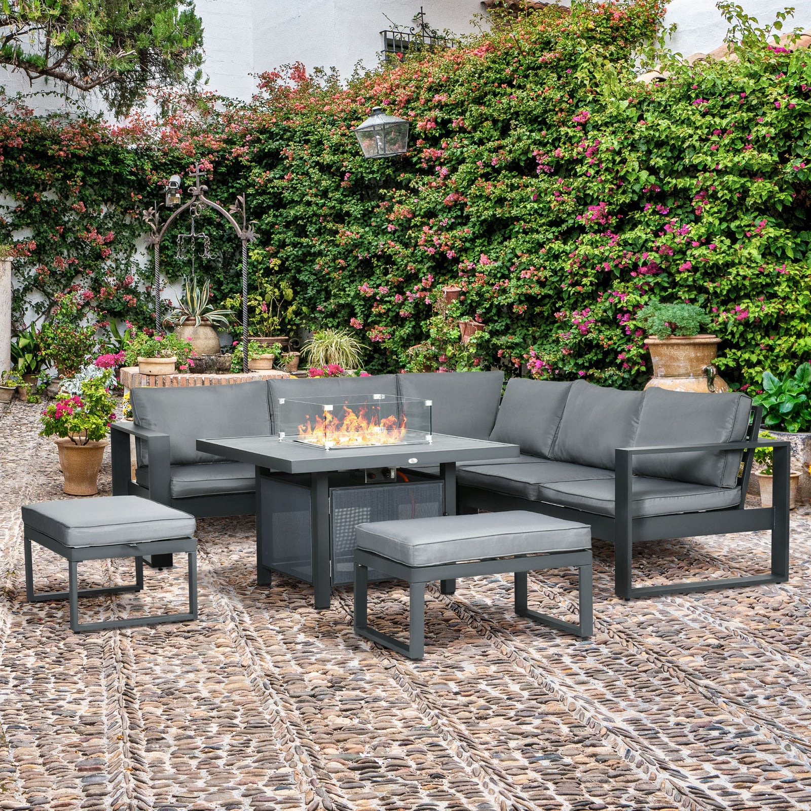 6-piece Garden Set W/ Firepit Table Outdoor Sofa