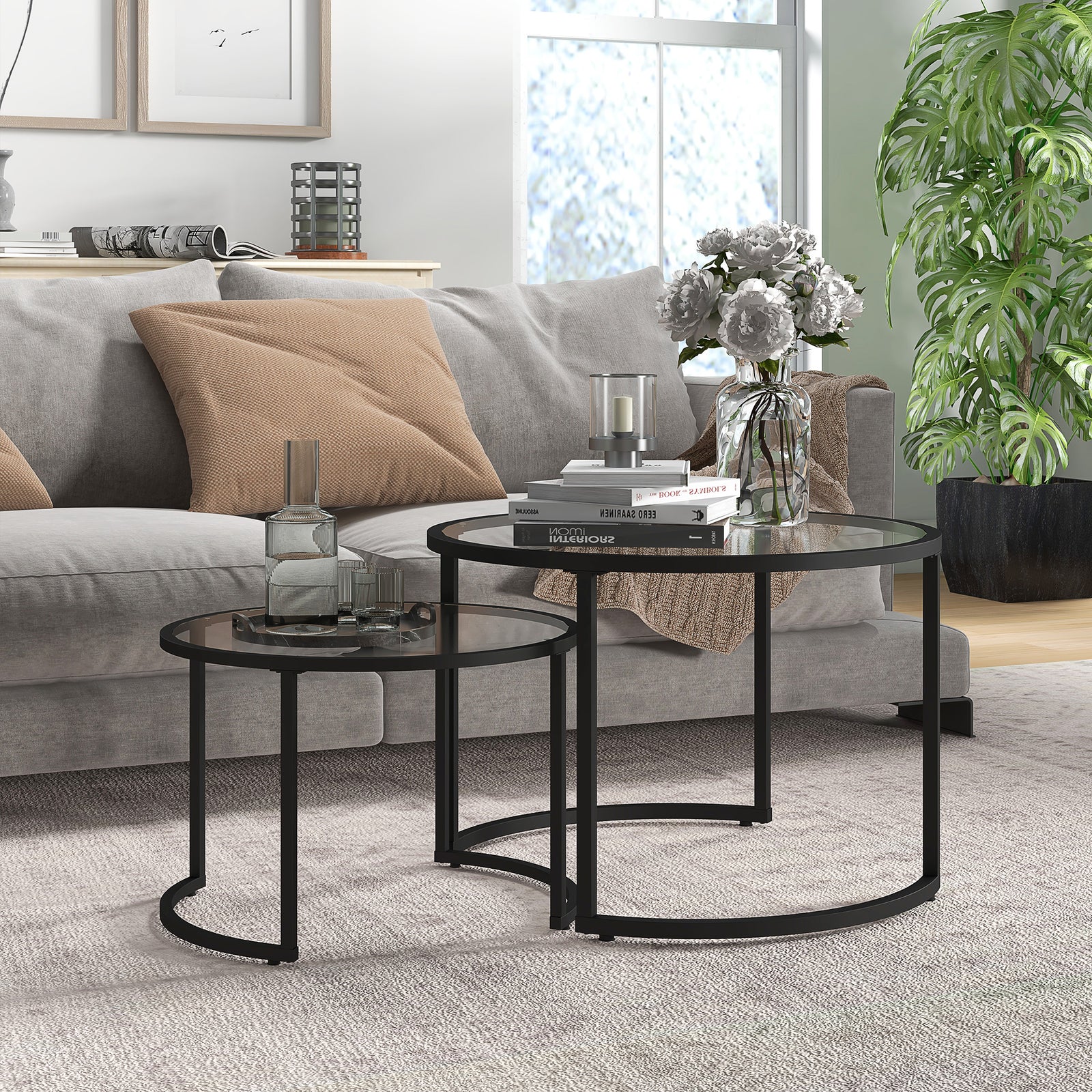 Nesting Coffee Table Set, 2 Round Side Tables