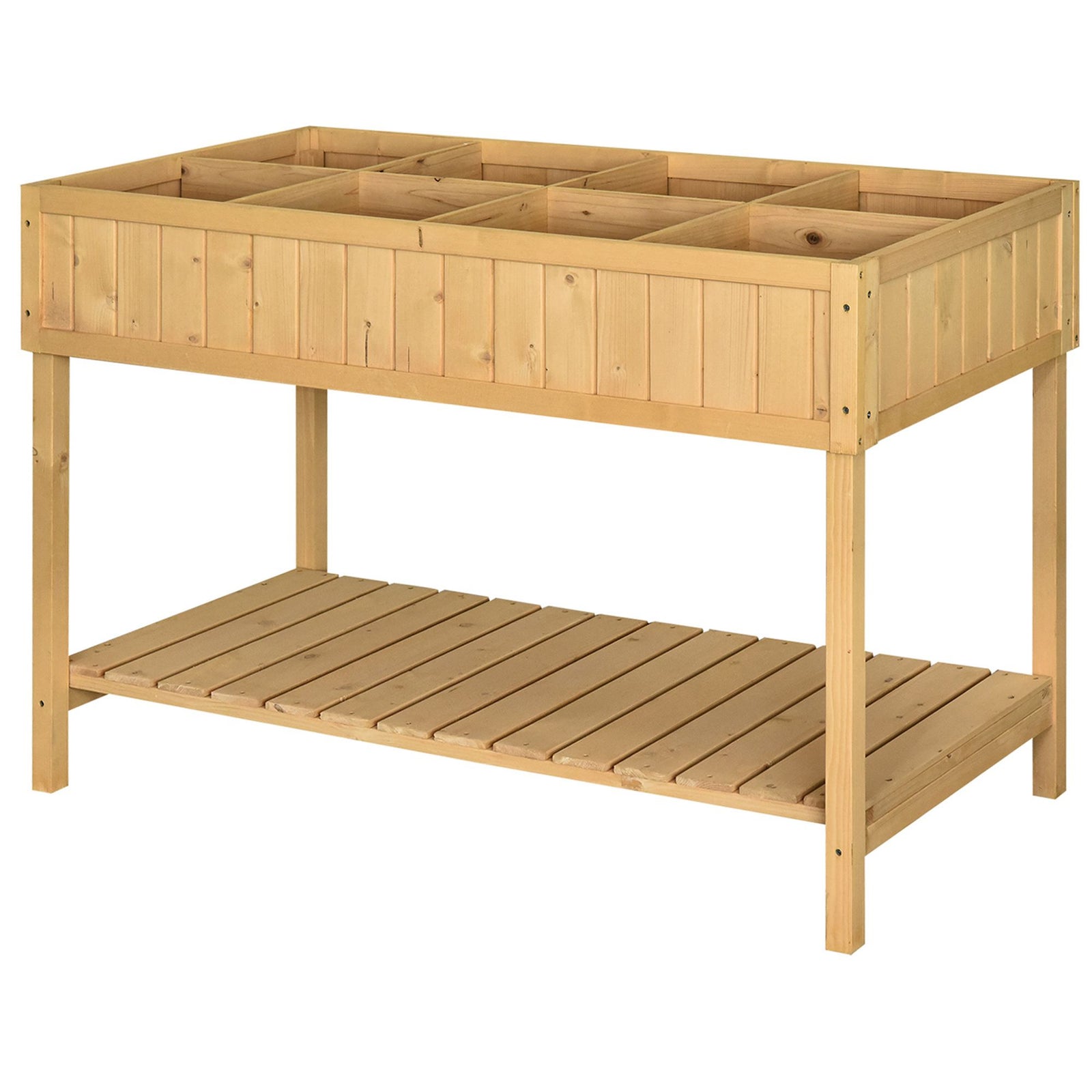 Elevated Wooden Garden Planter Stand With Shelf | Yellow