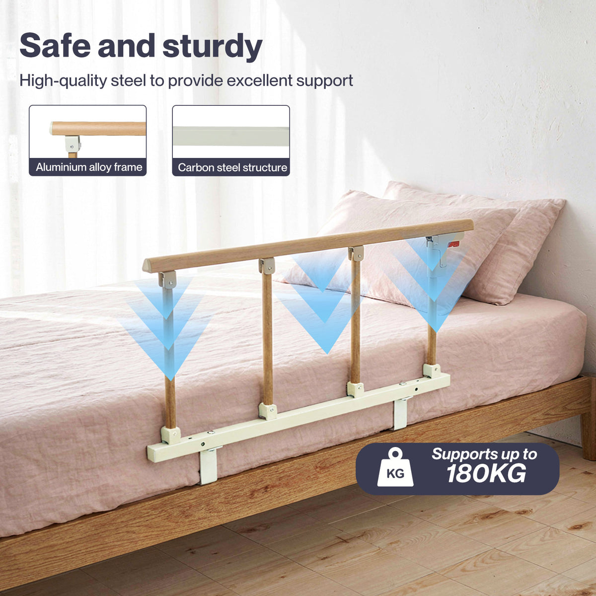 Bed Rail Folding Bed Guard Safety For Elderly Adults Assist Bed Side | White