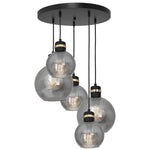 Omega Black/gold Pendant Lamp 5xe27 With Elegant Smoked Glass Spheres Quality Matt Black Fittings With Gold Detail