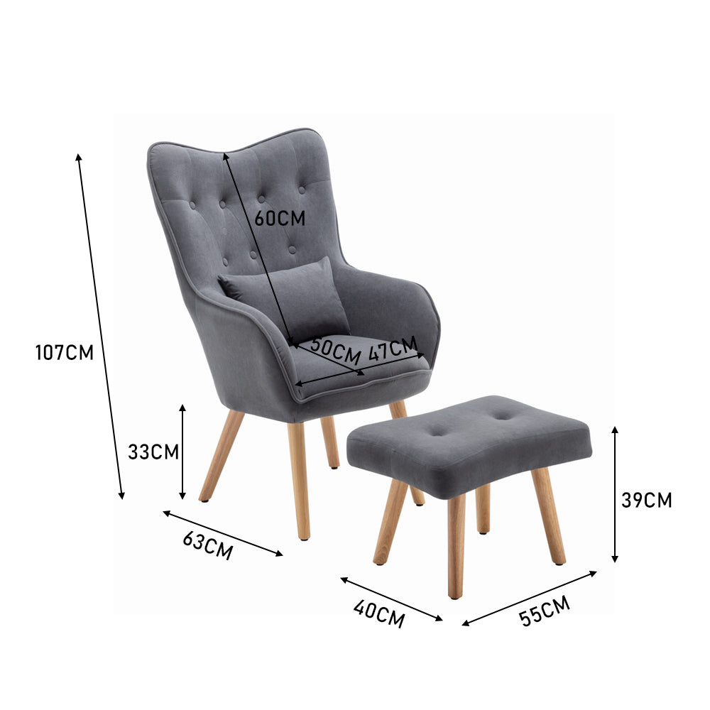 Velvet Upholstered Armchair With Footstool & Pillow – Modern Accent Lounge Chair For Living Room