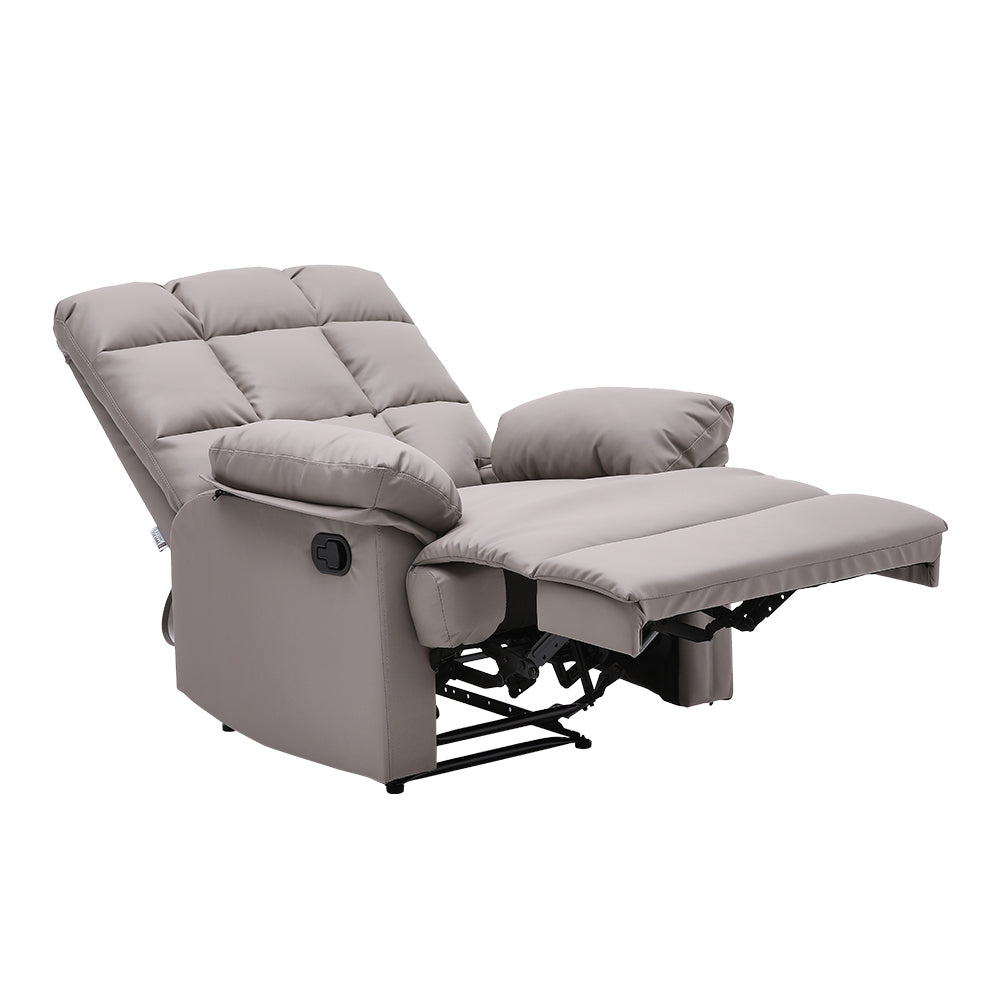 Faux Leather Recliner Armchair Modern Upholstered Lounge Chair With Adjustable Backrest & Footrest | Khaki