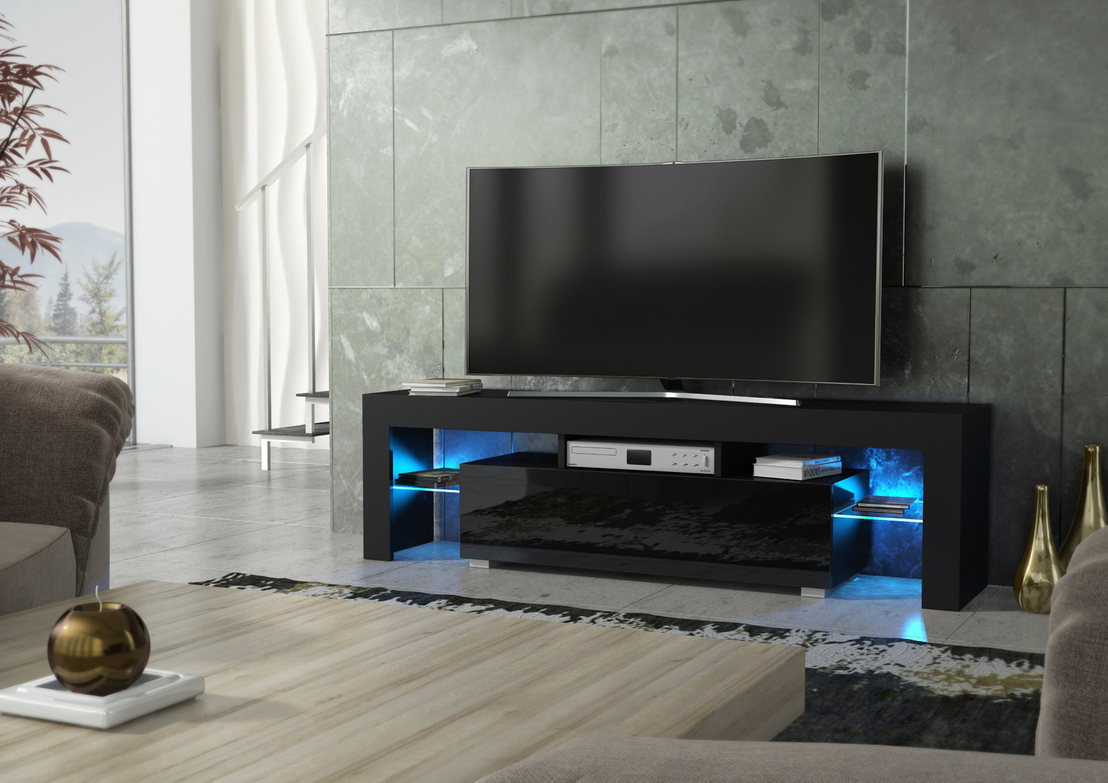 Aria Tv Unit 160cm With Led Lights | Black
