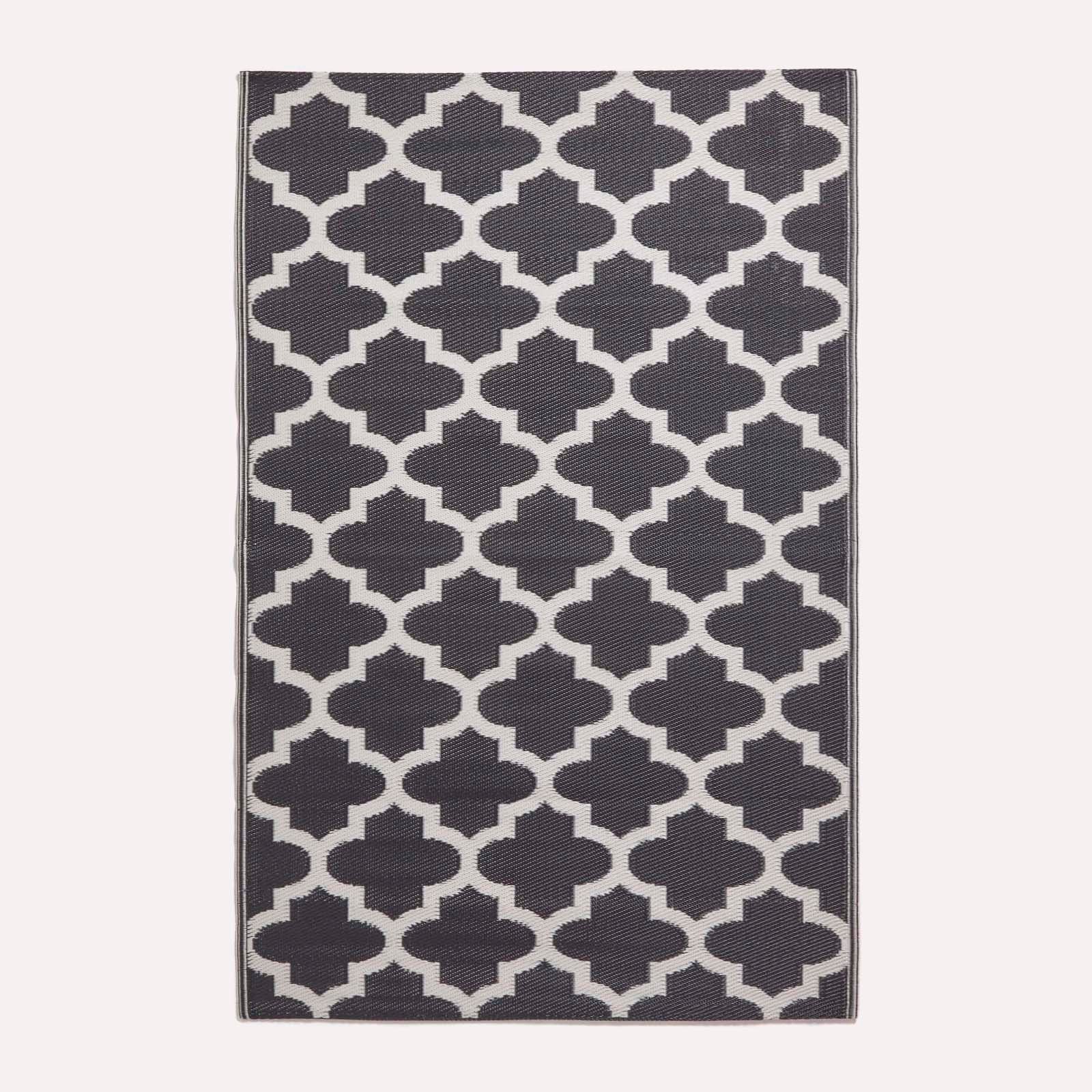 Luxury Outdoor Rug Waterproof Reversible For Garden Patio 100% Recycled, Black Nola Geometric | 150cm x 240cm | Black