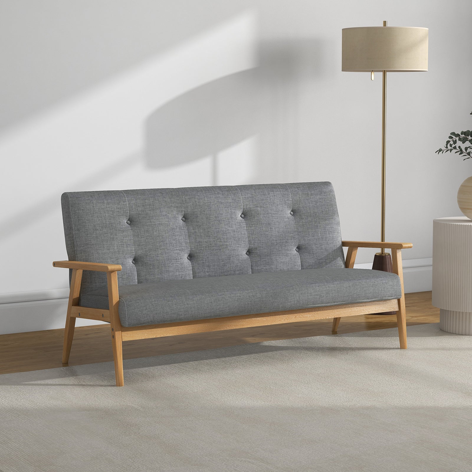 Modern 3 Seater Sofa Upholstery Couch With Rubber Wood Legs