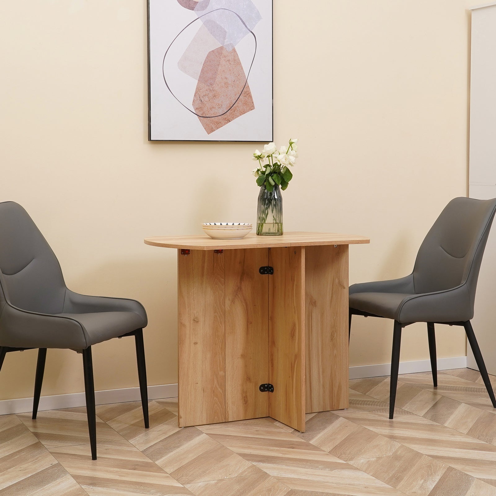 Foldable Dining Table Compact Drop Leaf Table For Kitchen | One Size | Oak