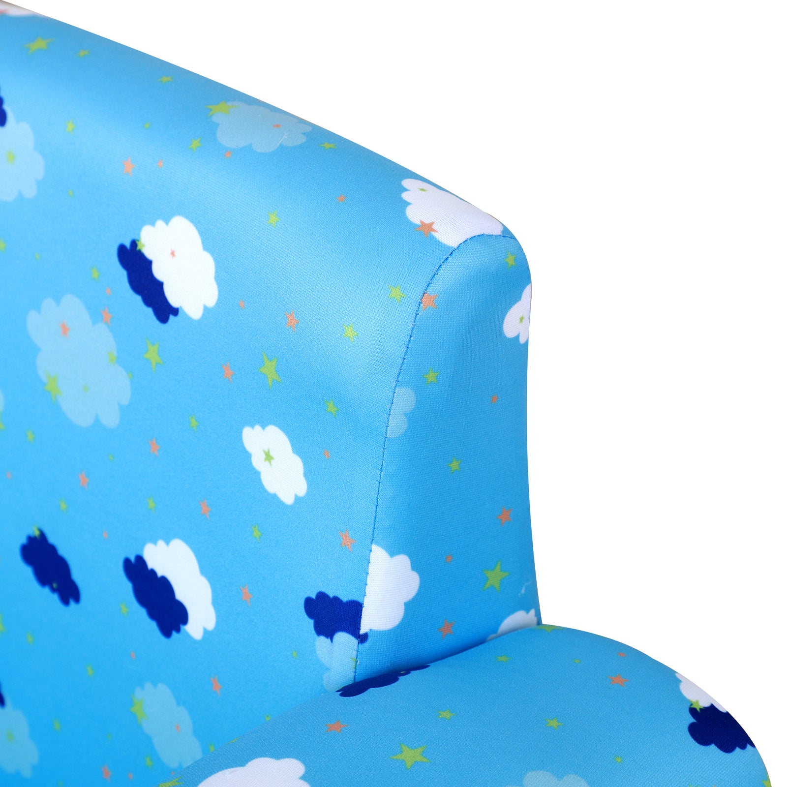 Cute Cloud Star Child Armchair Seat Wood Frame W/ Footrest Padding | Blue