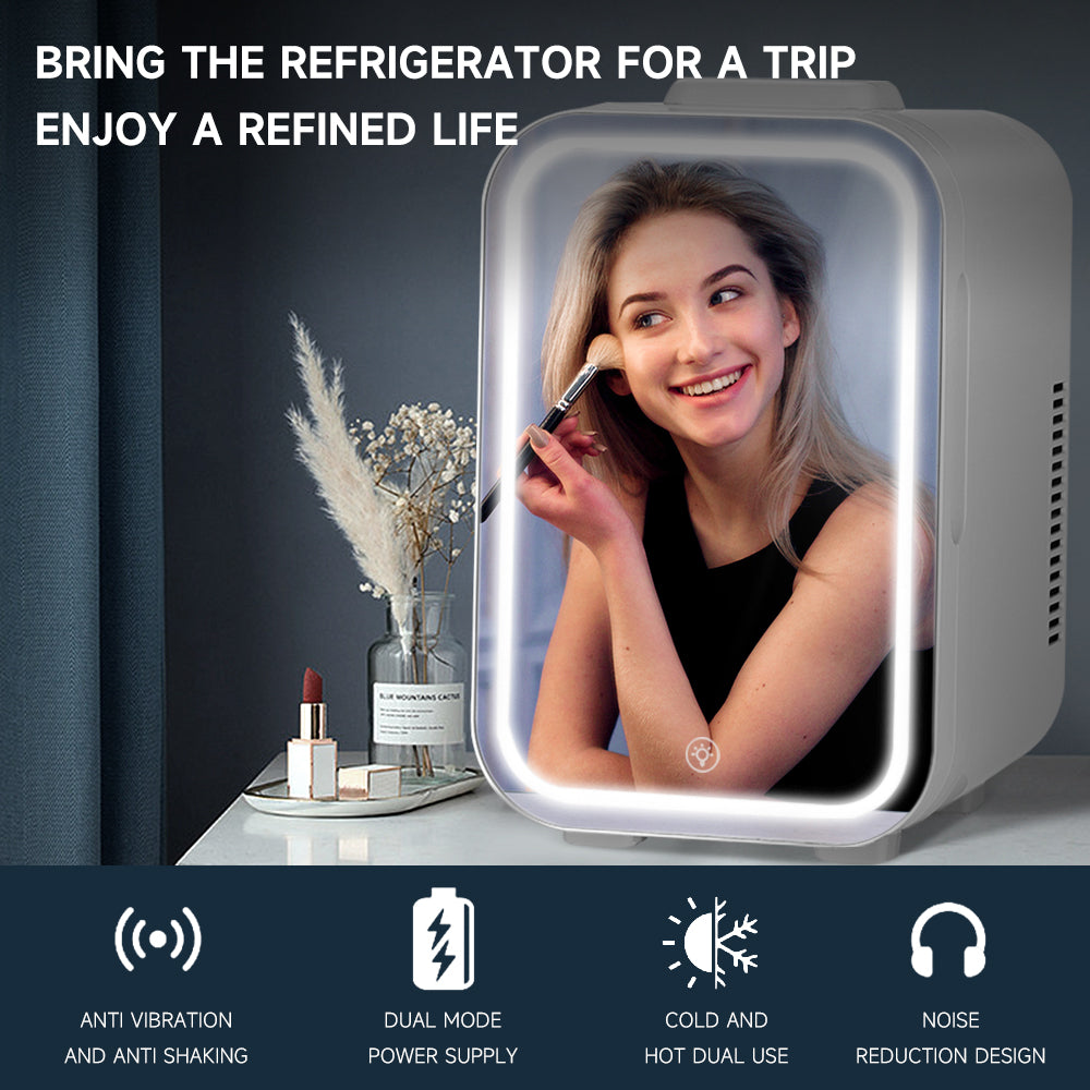 White 12l Mini Fridge With Led Mirror Door