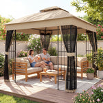 3 X 3 M Garden Gazebo With Shelves, Upf50+ Permanent Gazebo | Brown
