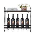 Industrial Hanging Wine Glass Rack Wall Mounted Floating With 5 Glass Holder