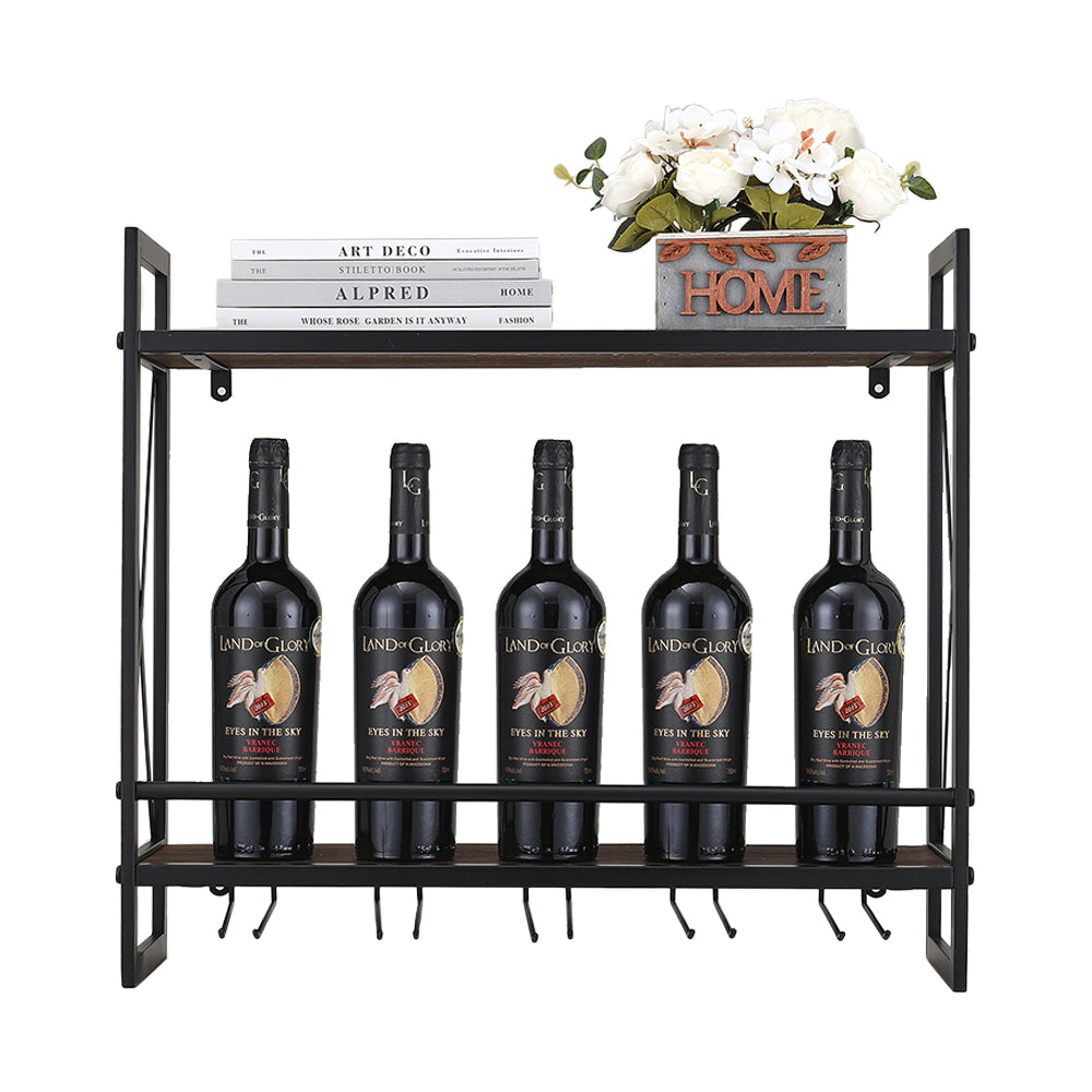 Industrial Hanging Wine Glass Rack Wall Mounted Floating With 5 Glass Holder