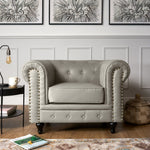 Button Tufted Faux Leather Living Room Armchair | Grey