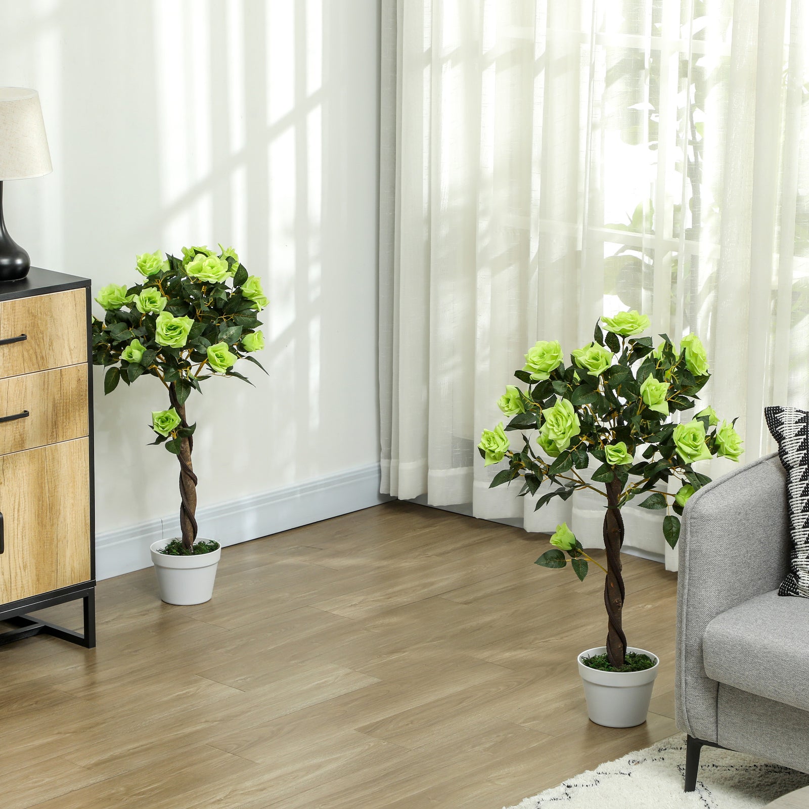 90cm Artificial Rose Tree Fake Decorative Plant | Set of 2 | Green