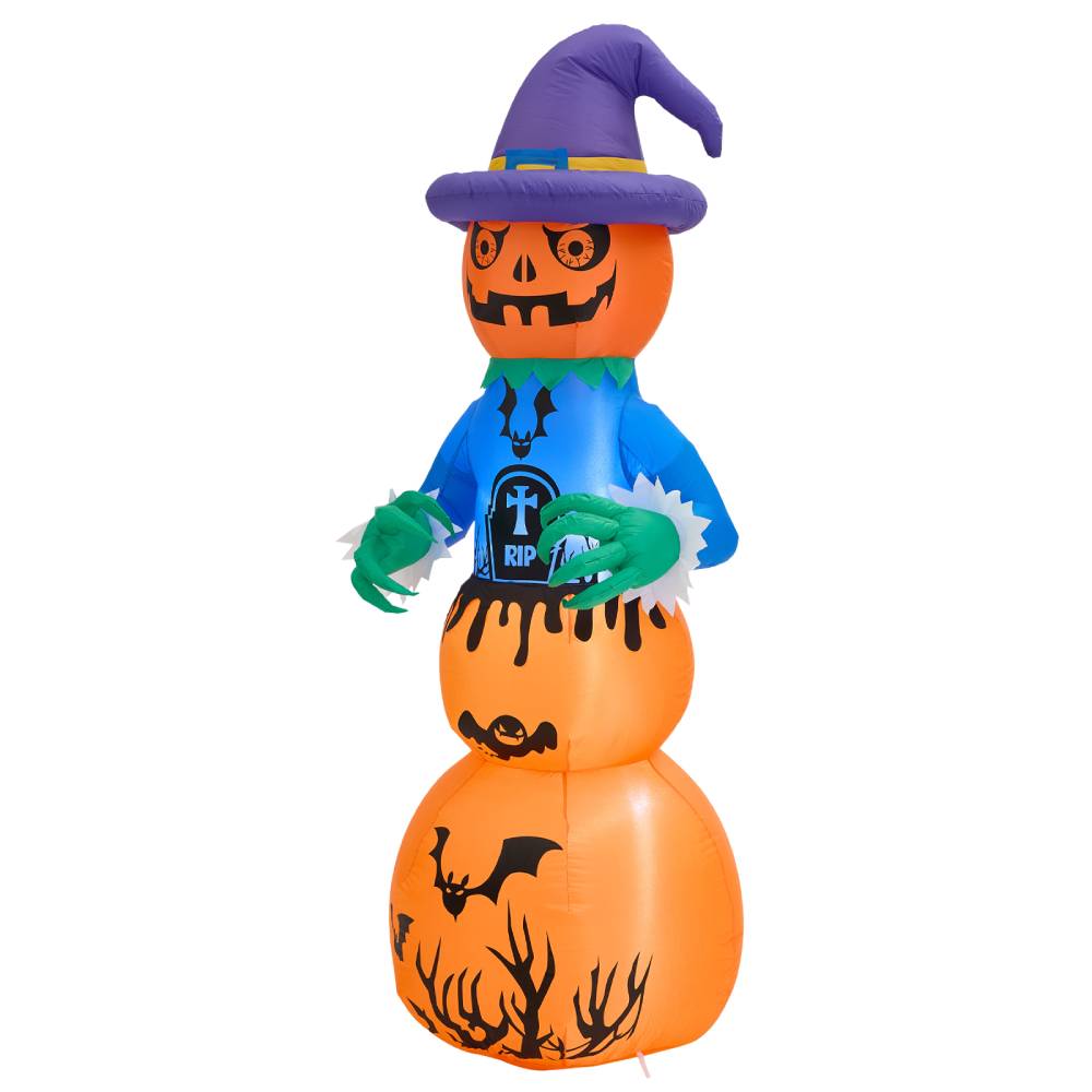 6ft Halloween Inflatable Stacked Pumpkin Ghost Decorations With Build-in Led Lights
