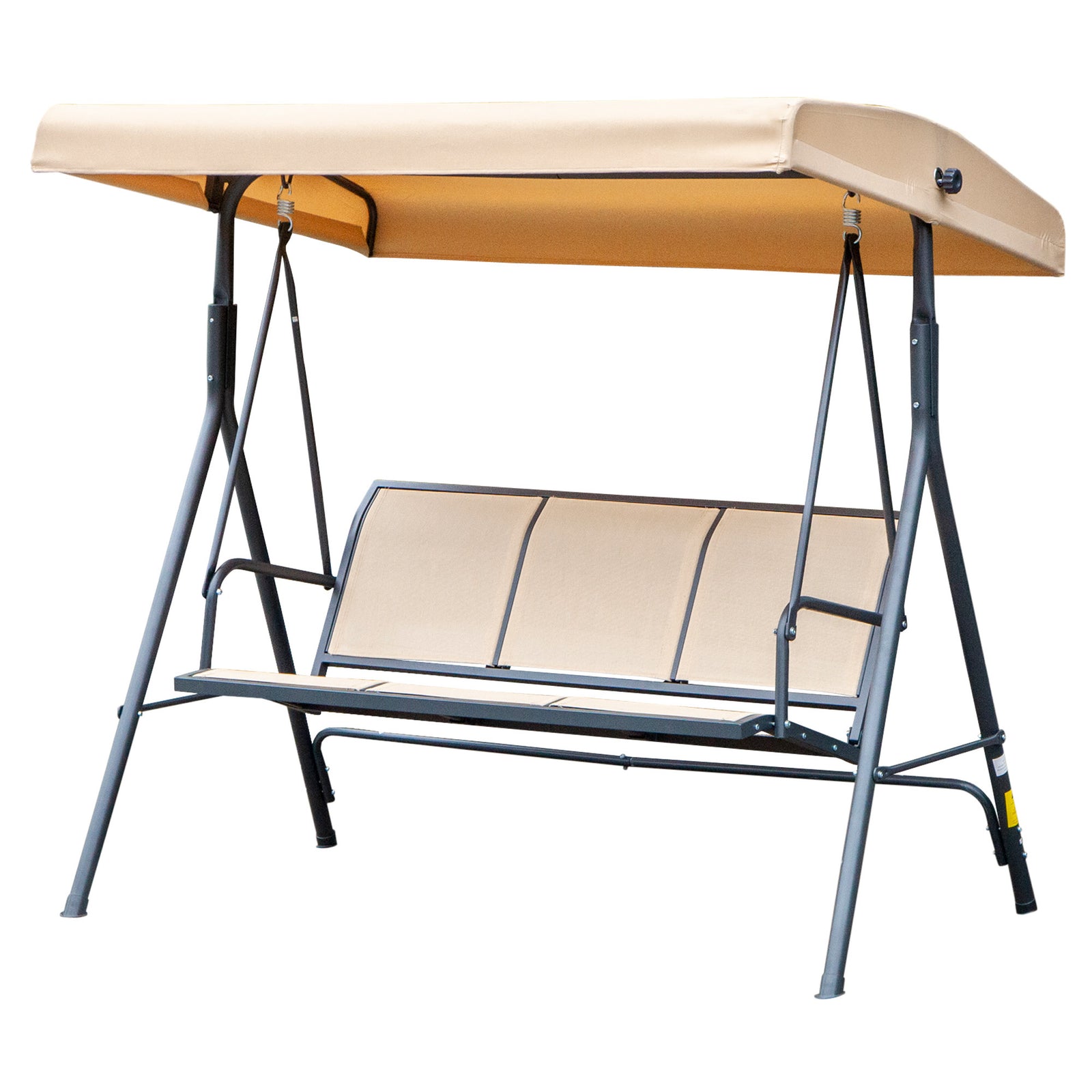 3 Seater Garden Swing Patio Hammock With Canopy For Outdoor | Beige