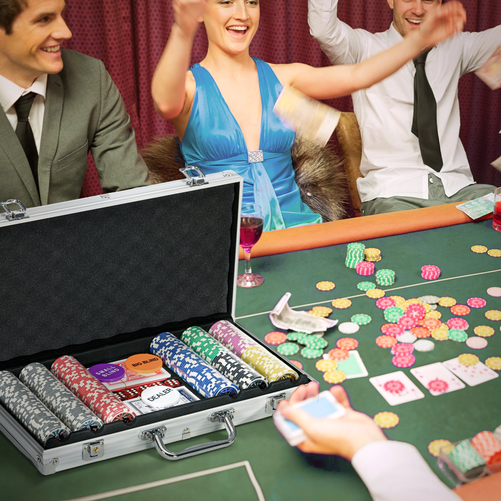 Texas Holdem Poker Set, 500 Chips, Mat, Aluminium Case