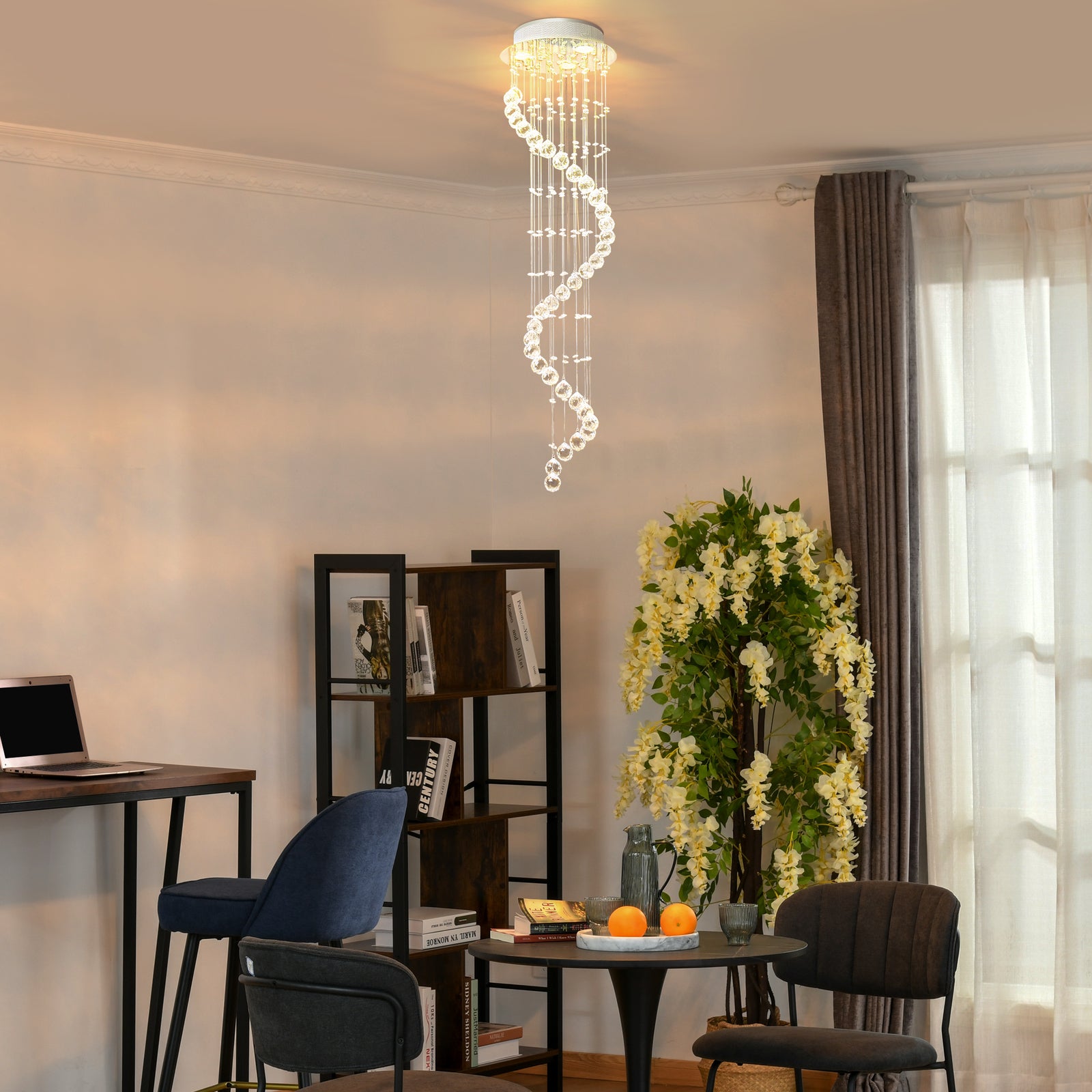 Modern Crystal Droplet Ceiling Light Stainless Steel Bedroom