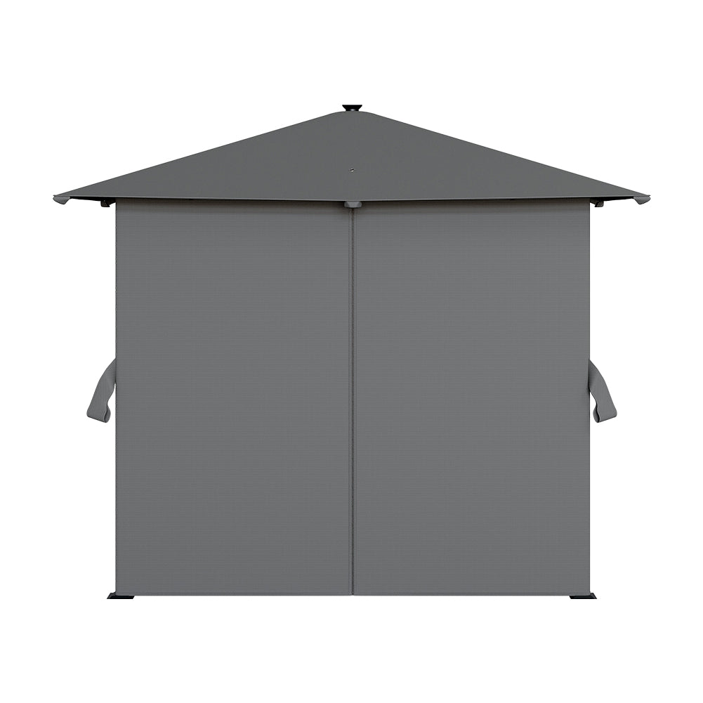 3x3m Heavy Duty Outdoor Gazebo With Lights And Curtains – Metal Frame & Pa-coated Polyester Canopy Sun Shade Shelter，2.6m Height,dark Grey