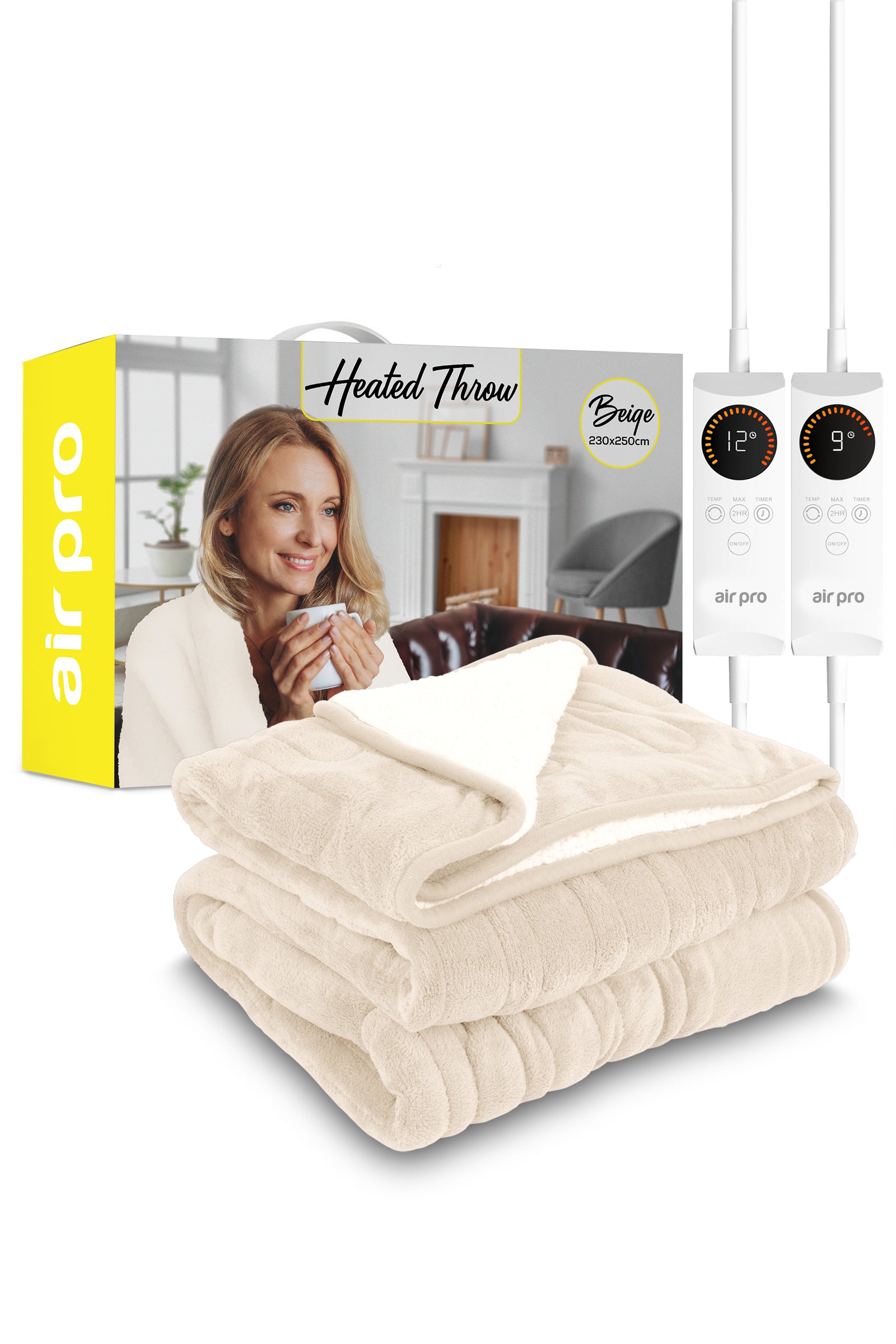 Heated Electric Blanket With Digital Controller, 6 Heat Settings | King | Beige