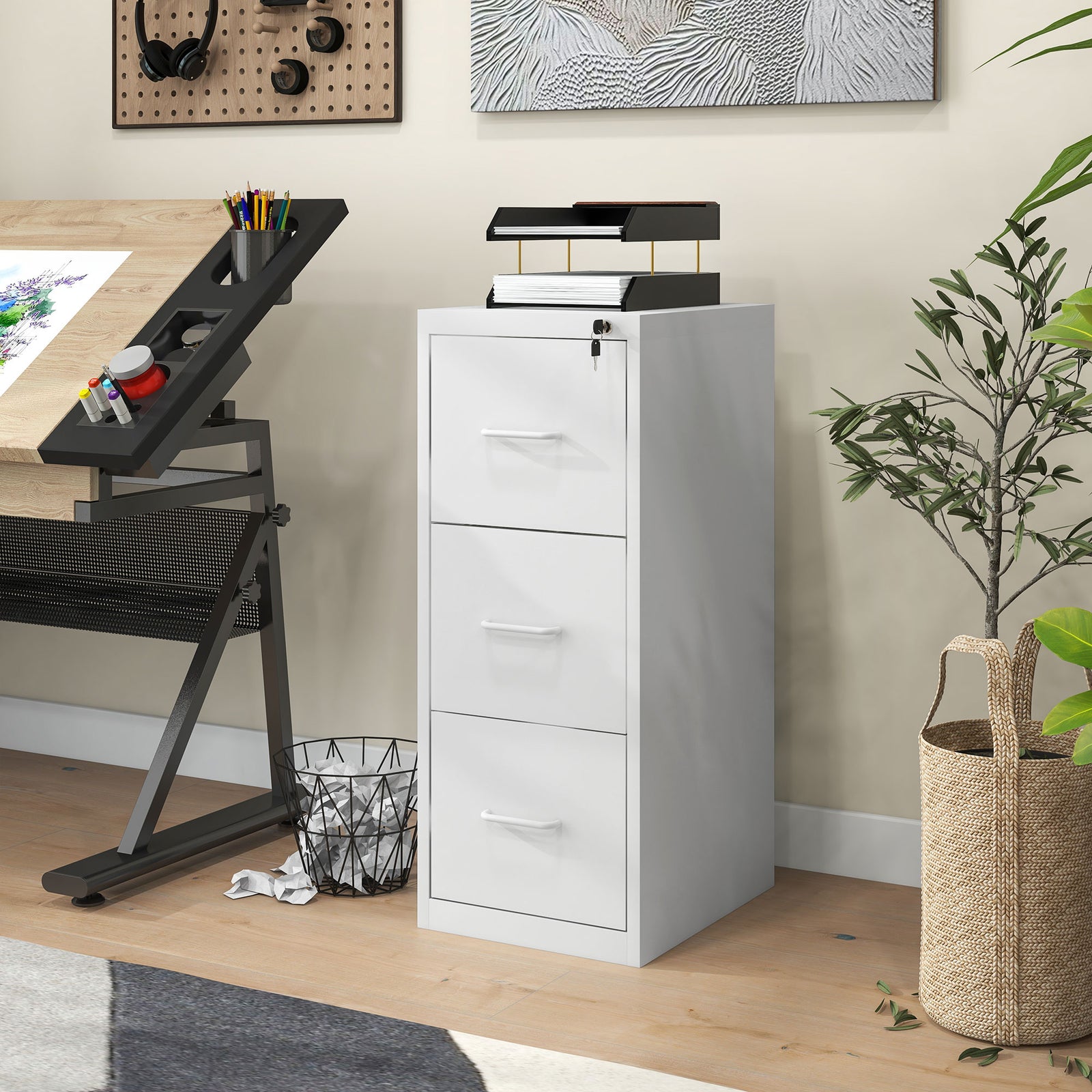 3 Drawer Filing Cabinet Steel File Cabinet For A4 | Medium | White