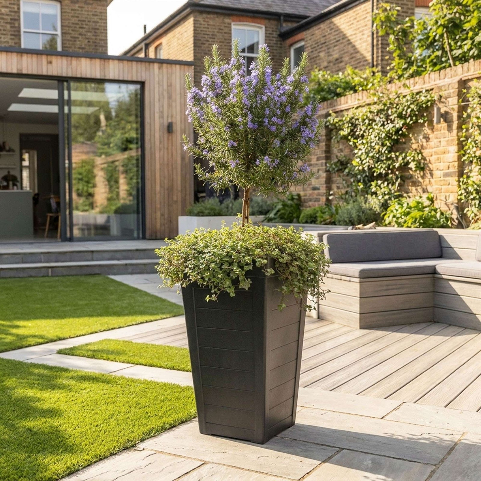 57cm Tall Plank Effect Black Rubber Planters - Indoor Outdoor Planter | Set-of-1