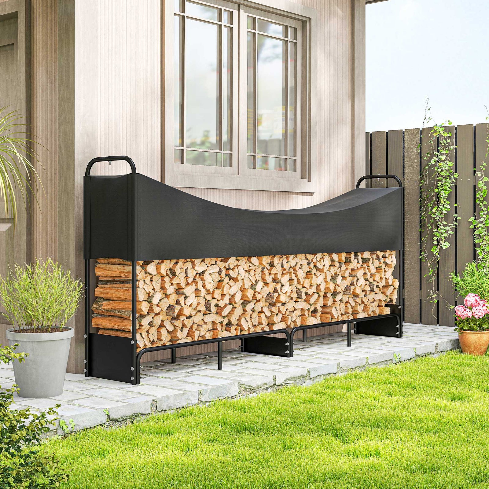 Outsunny 8.5ft Firewood Rack, Log Storage Holder With Cover