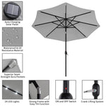 3m Outdoor Patio Parasol – Solar-powered Umbrella With 24 Led Lights, Tilt & Crank Handle, Without Base | One Size | Light Grey