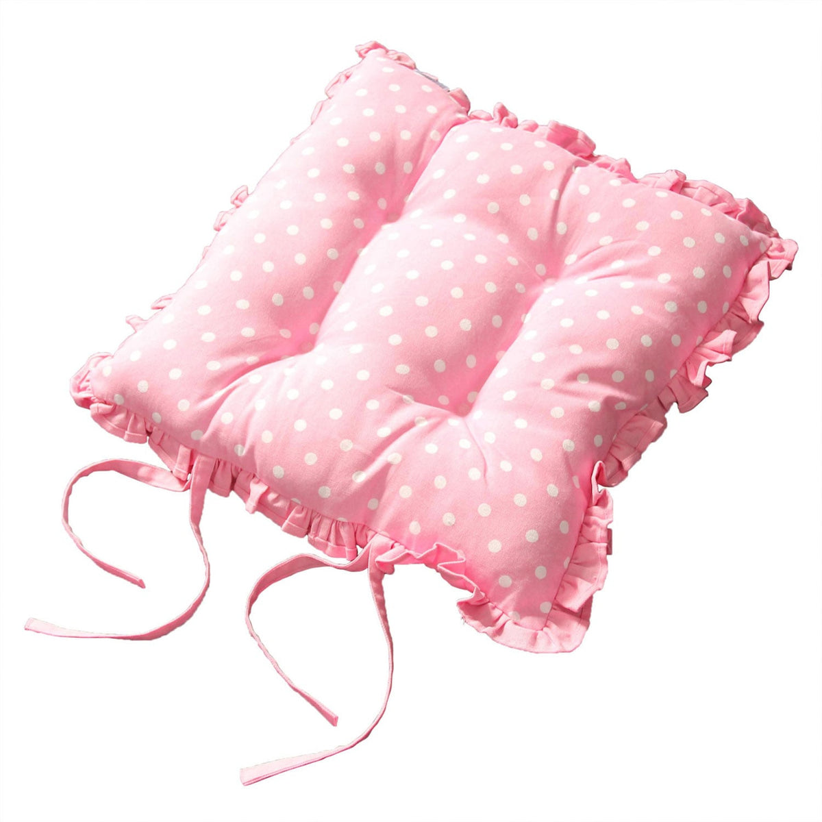 HOMESCAPES Reversible Pink Frilled Cushion Seat Pad With Ties Cup Cakes