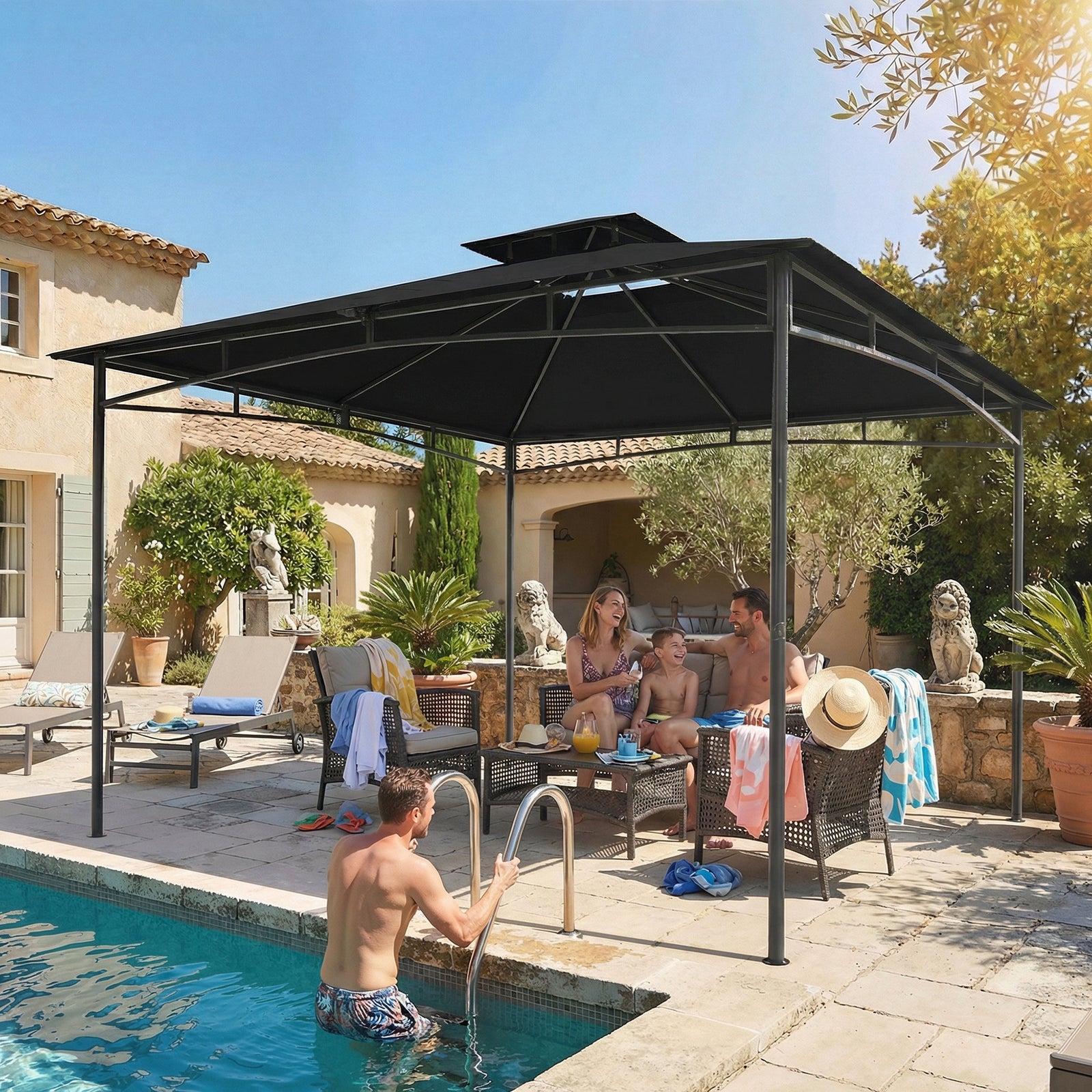  3 X 3 M Gazebo, Outdoor Gazebo Canopy With 2-tier Roof | Black