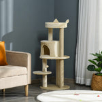 4 Tiers 104cm Cat Tree W/ Scratching Posts Perches  Hanging Ball | Beige