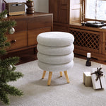 Teddy Fleece Upholstered Footstool With Wooden Legs