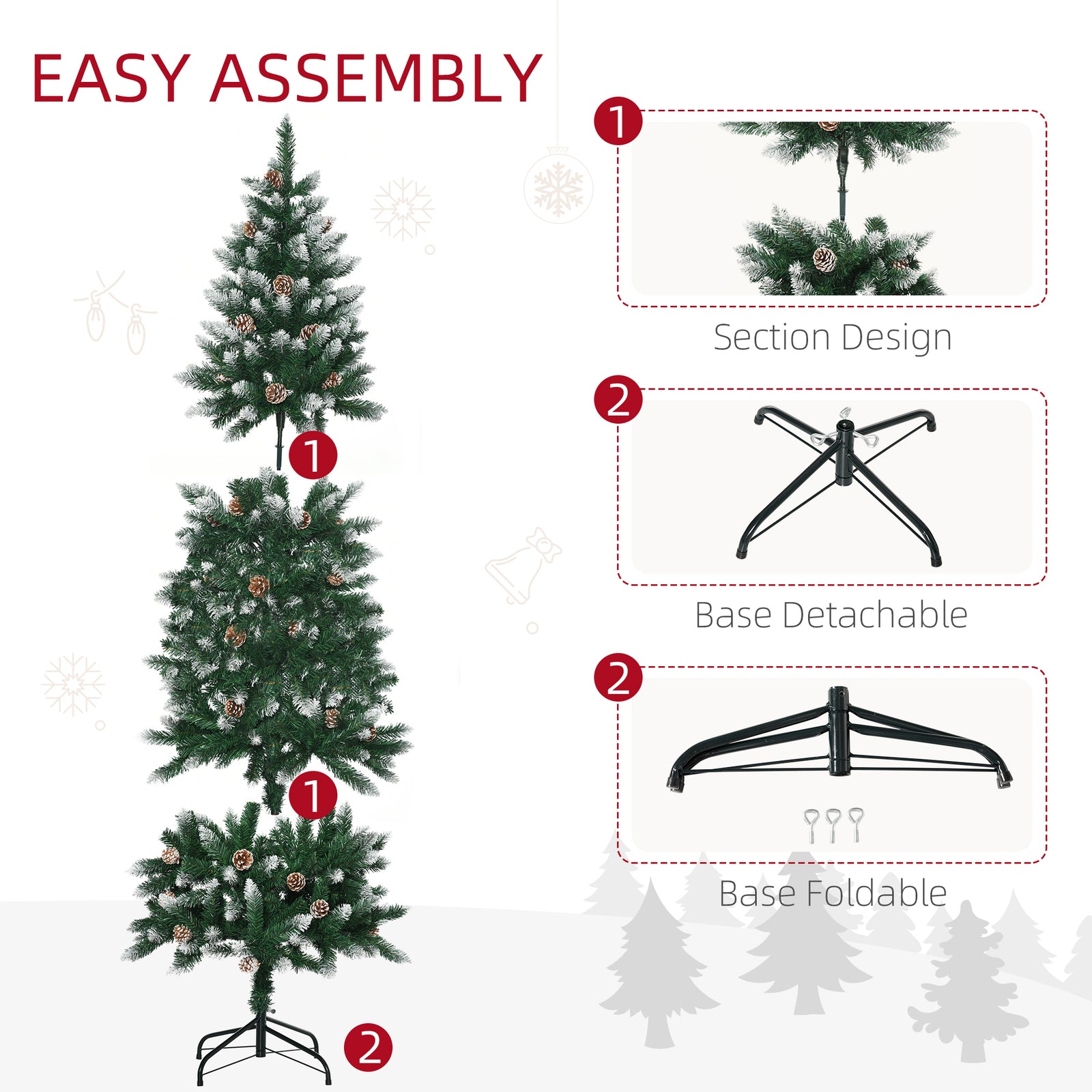 6' Snow Artificial Christmas Tree Holiday Home Décor With Pine Cones | 6ft | Green