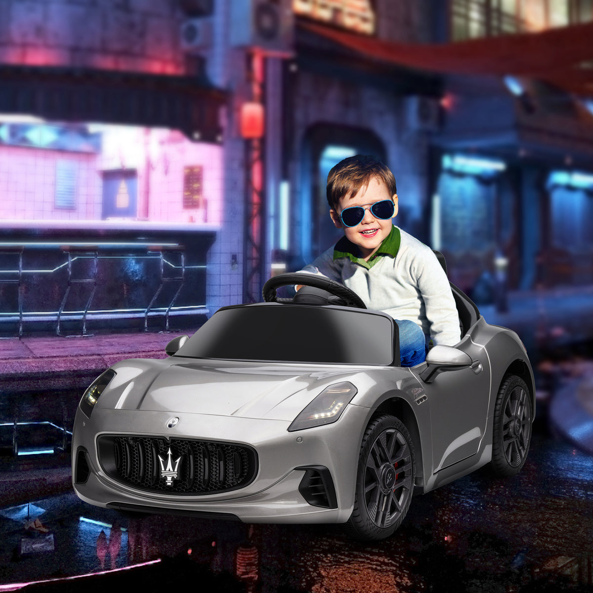 12v Kids Electric Car, Maserati Gran Turismo Folgore Licensed Ride On Car | Grey