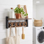 Breeins Wall-mounted Entryway Rustic Coat Rack Shelf With 5 Hooks