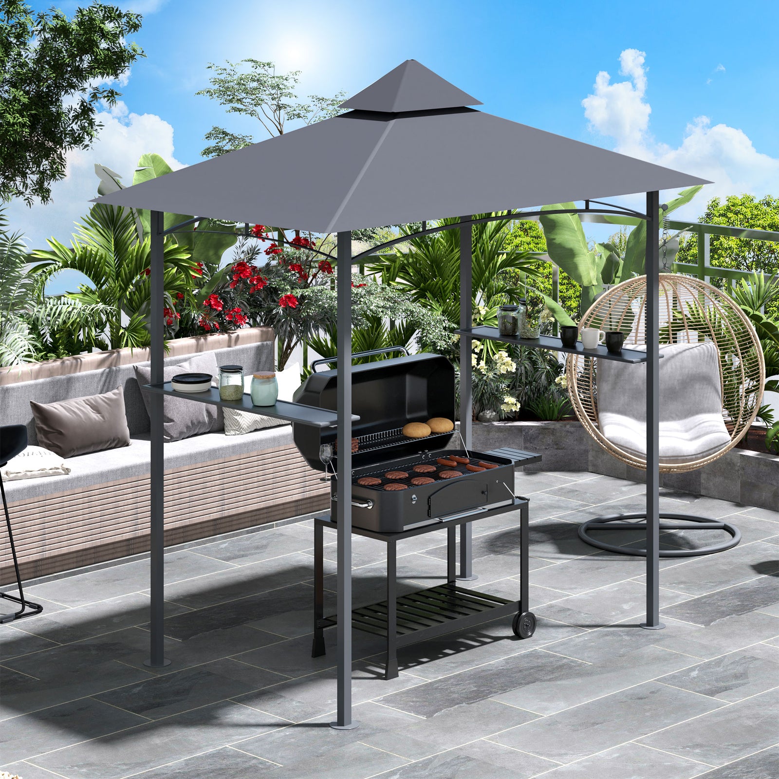 Outdoor 2-tier Bbq Gazebo Shelter Grill Canopy Barbecue Tent | Gray