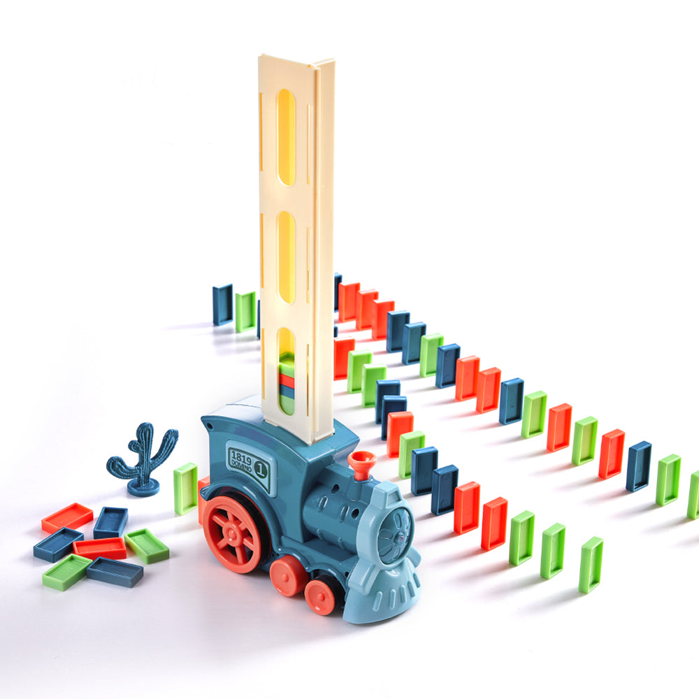 Blue Creative Automatic Domino Laying Train Toy With Light For Children