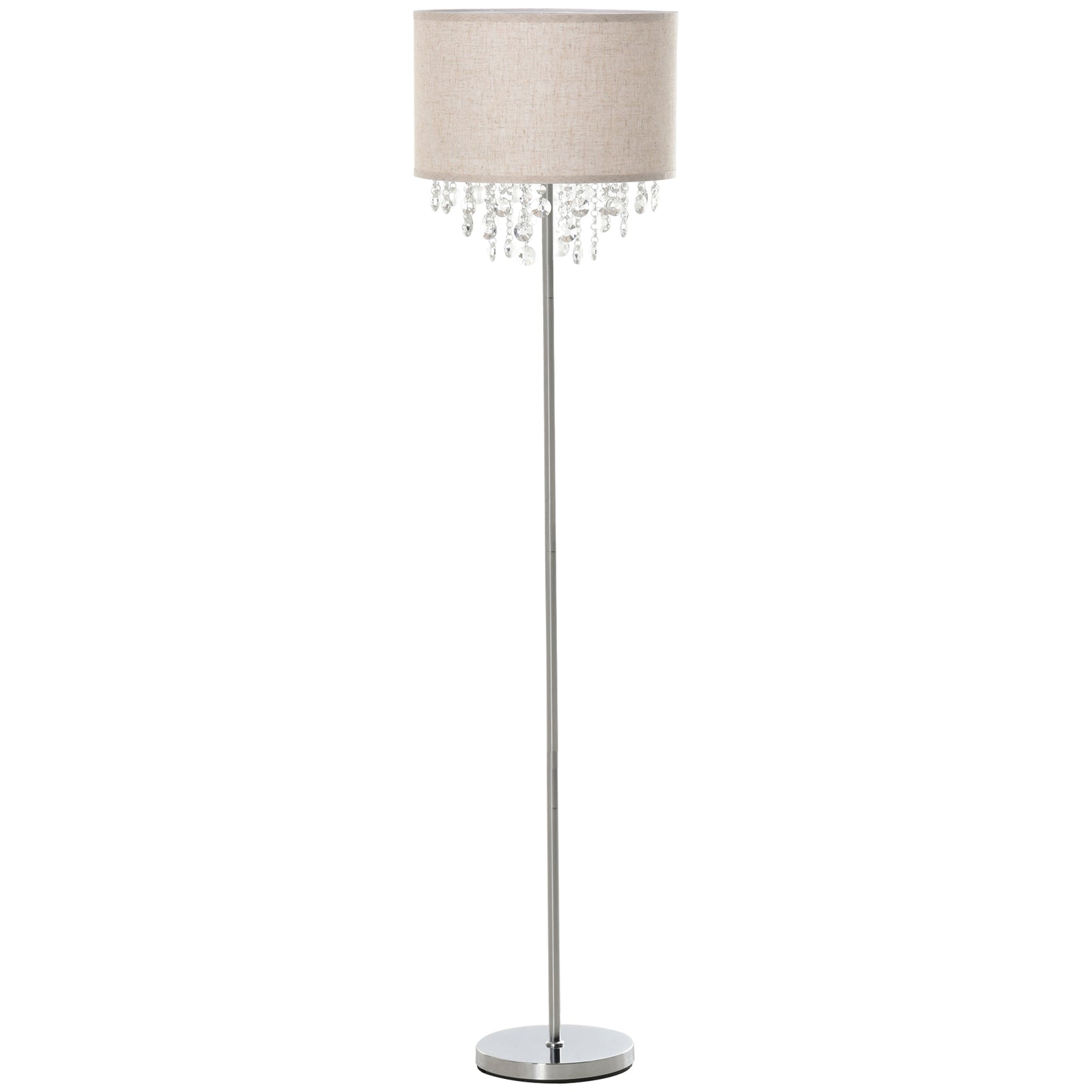 HOMCOM Steel Floor Lamp With Crystal Pendant Steel Base Cream
