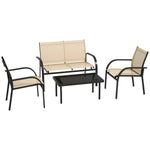 4pcs Patio Furniture Set Garden Sofa Glass Top Coffee Table | Beige