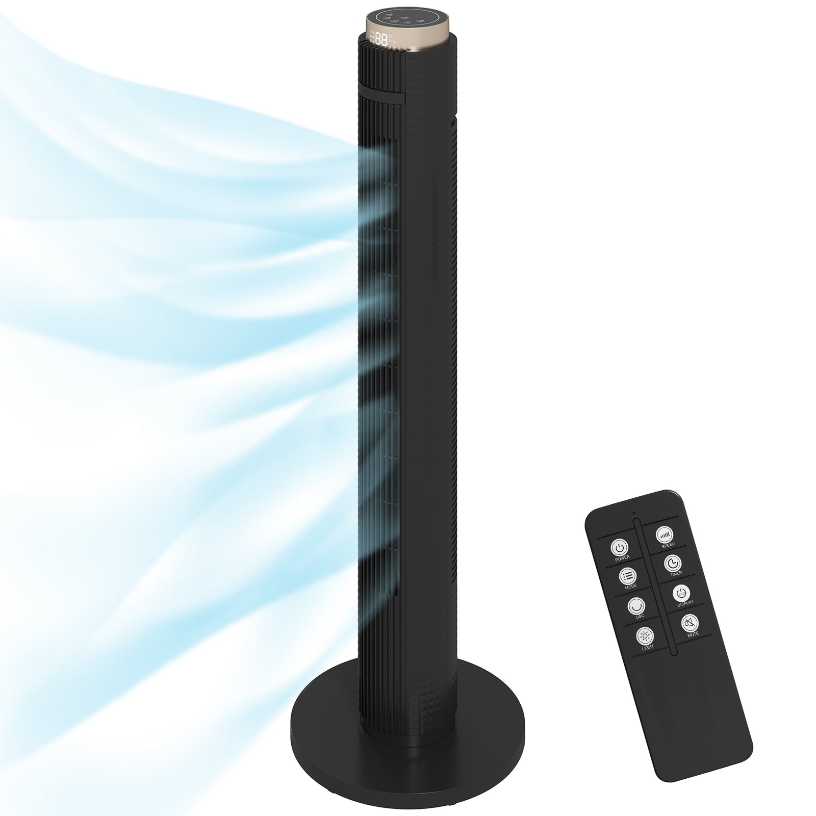96cm Tower Fan, Standing Floor Fan With Remote Control | Black