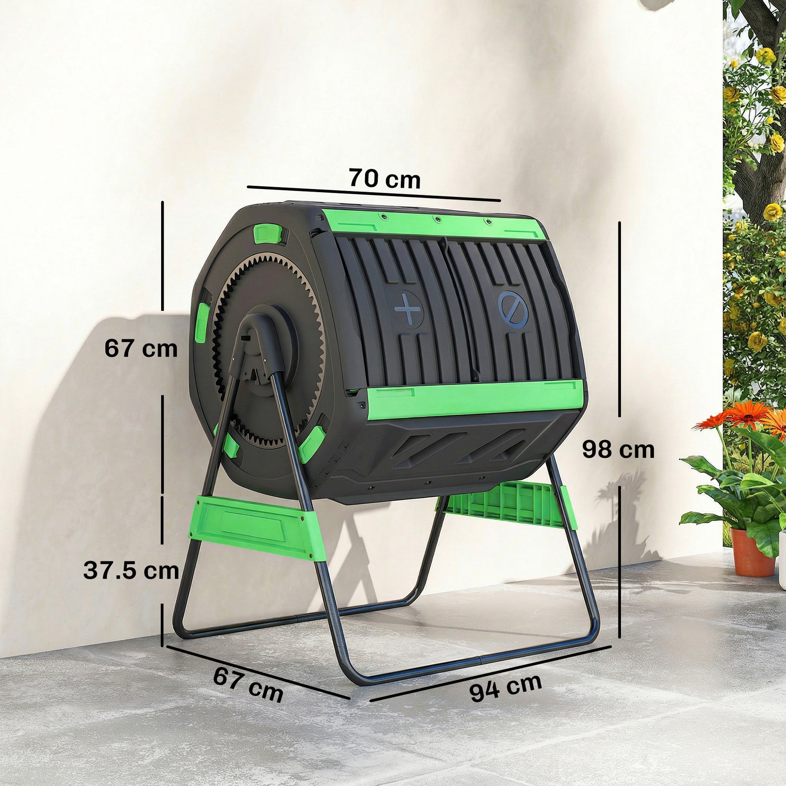 Outsunny 200l Compost Bin, Dual Chamber Rotating Tumbling Composter