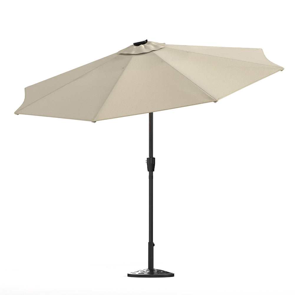 3m Solar Led Patio Umbrella, Outdoor Parasol With 16 Led Tubes, Crank Lift & Push Button Tilt With Resin Base | One Size | Beige