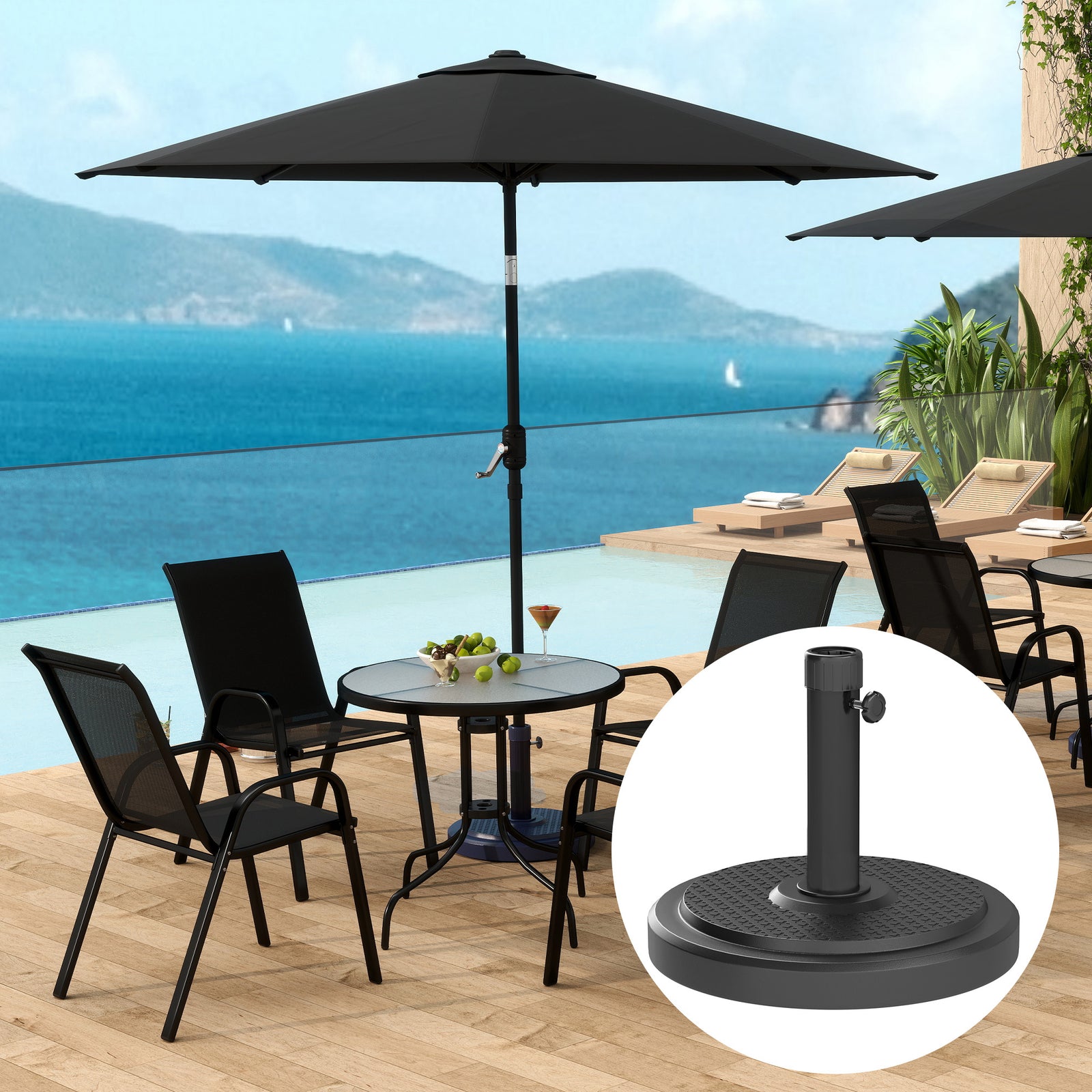 Outsunny 22kg Garden Parasol Base, Round Hdpe Sun Umbrella Base