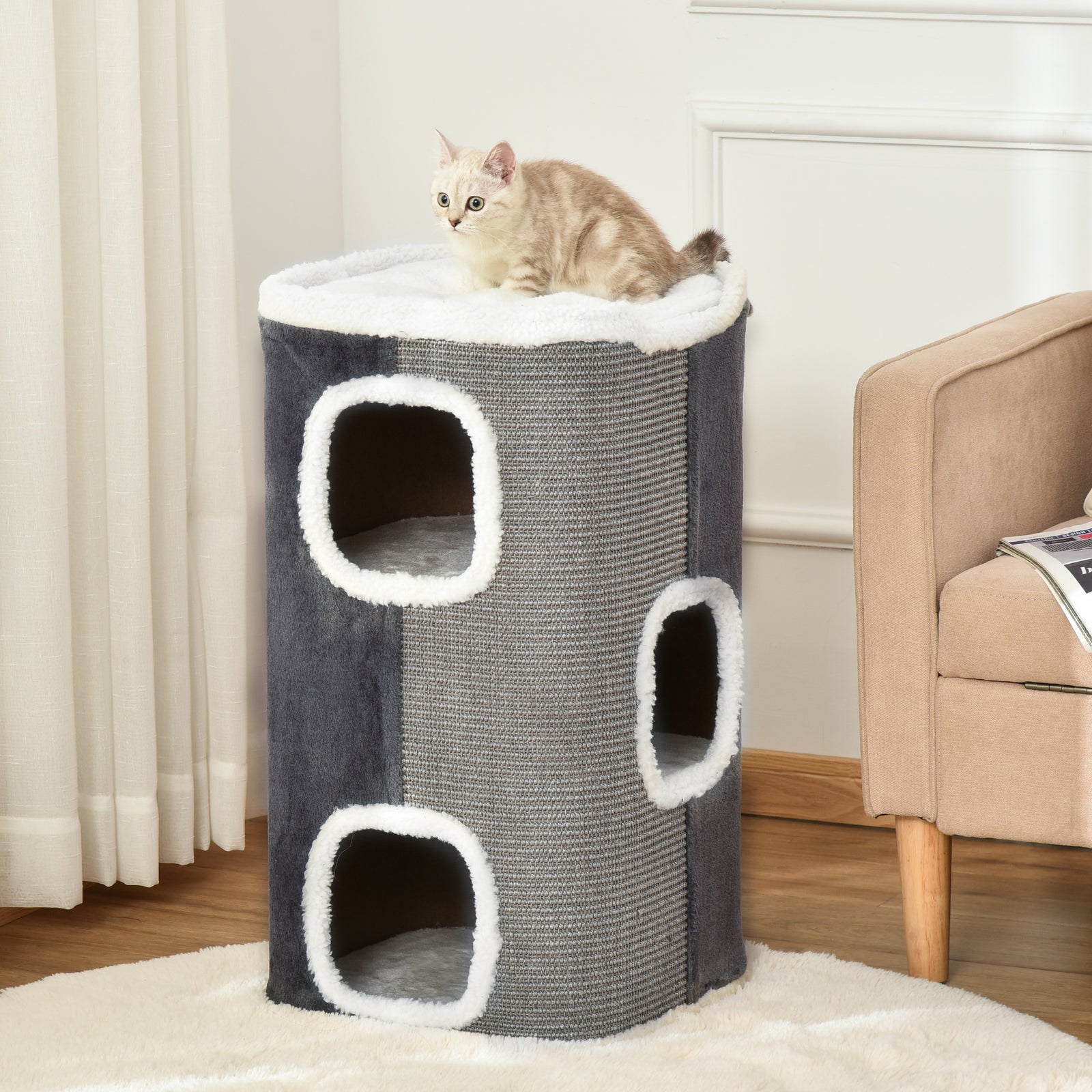 Cat Barrel Kitten Tree Tower Sisal Scratching Furniture Climbing Frame