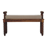 Artisan Furniture Solid Wood Spindle Amber Linen Bench, Upholstered