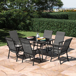 7 Pcs Garden Dining Set Tempered Glass Garden Table With Foldable Chairs