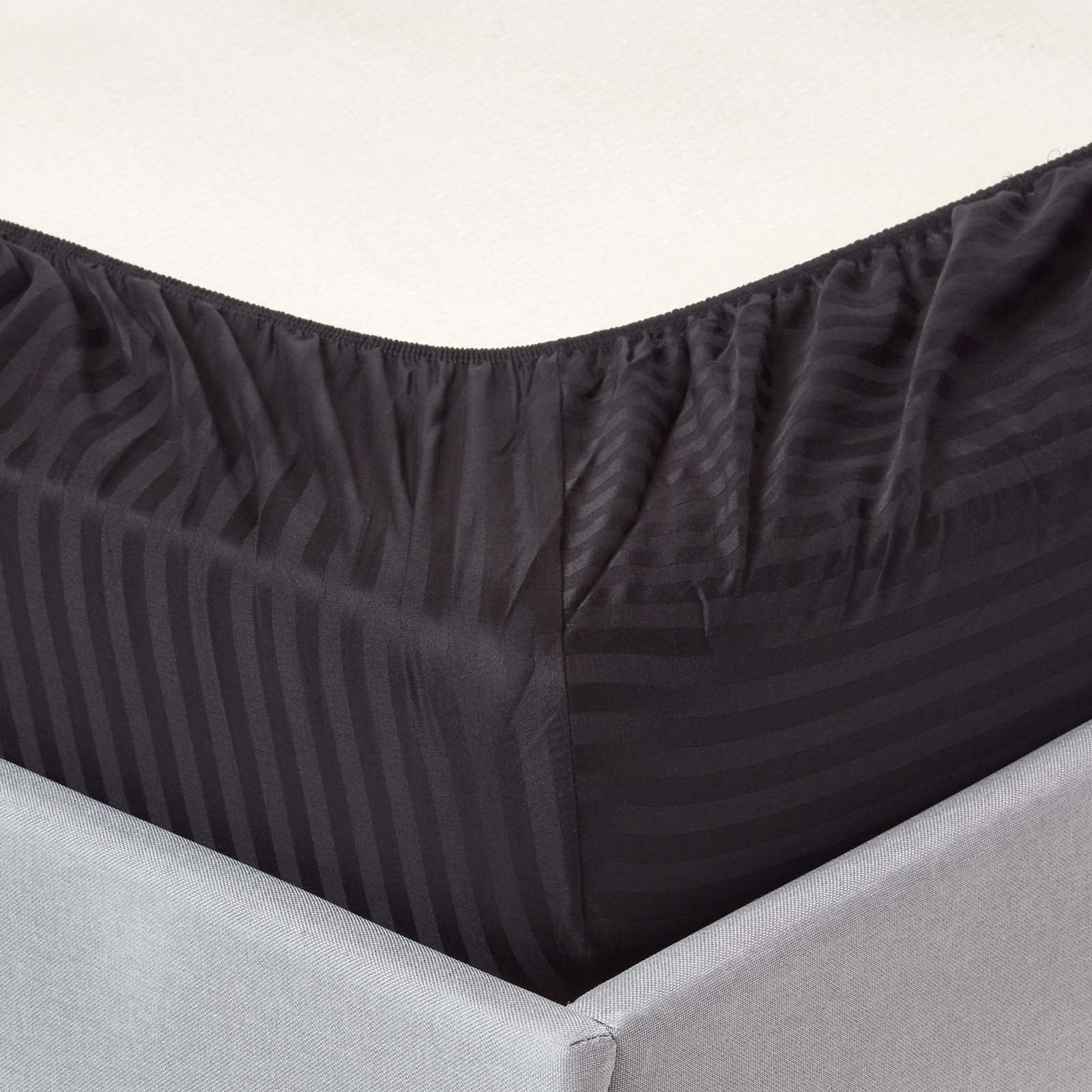 Egyptian Cotton Satin Stripe Fitted Sheet 330 Tc | Small Double | Black
