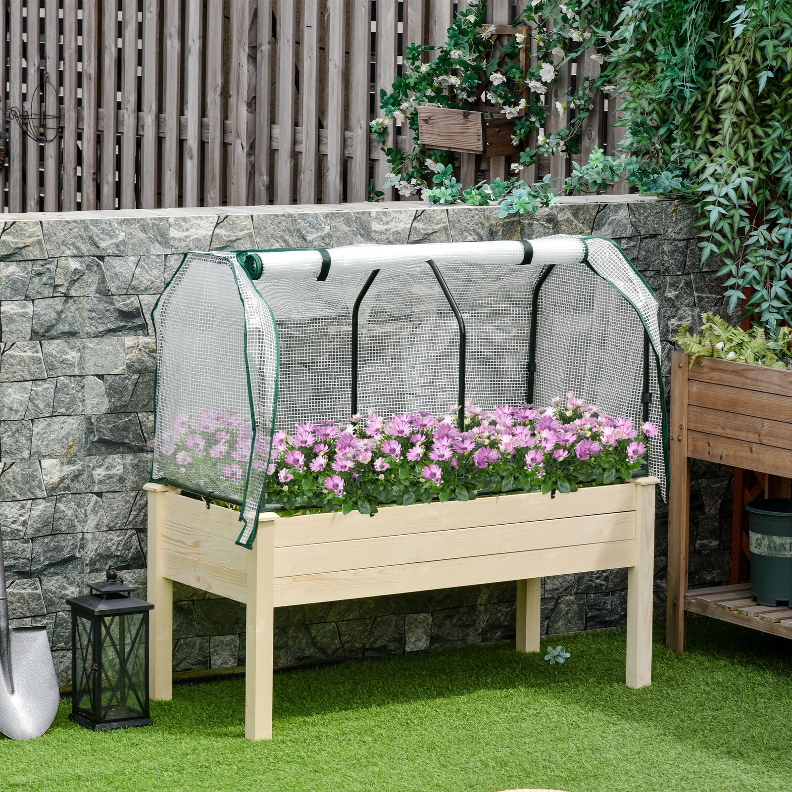 Raised Wood Planter Box With Pe Cover Natural