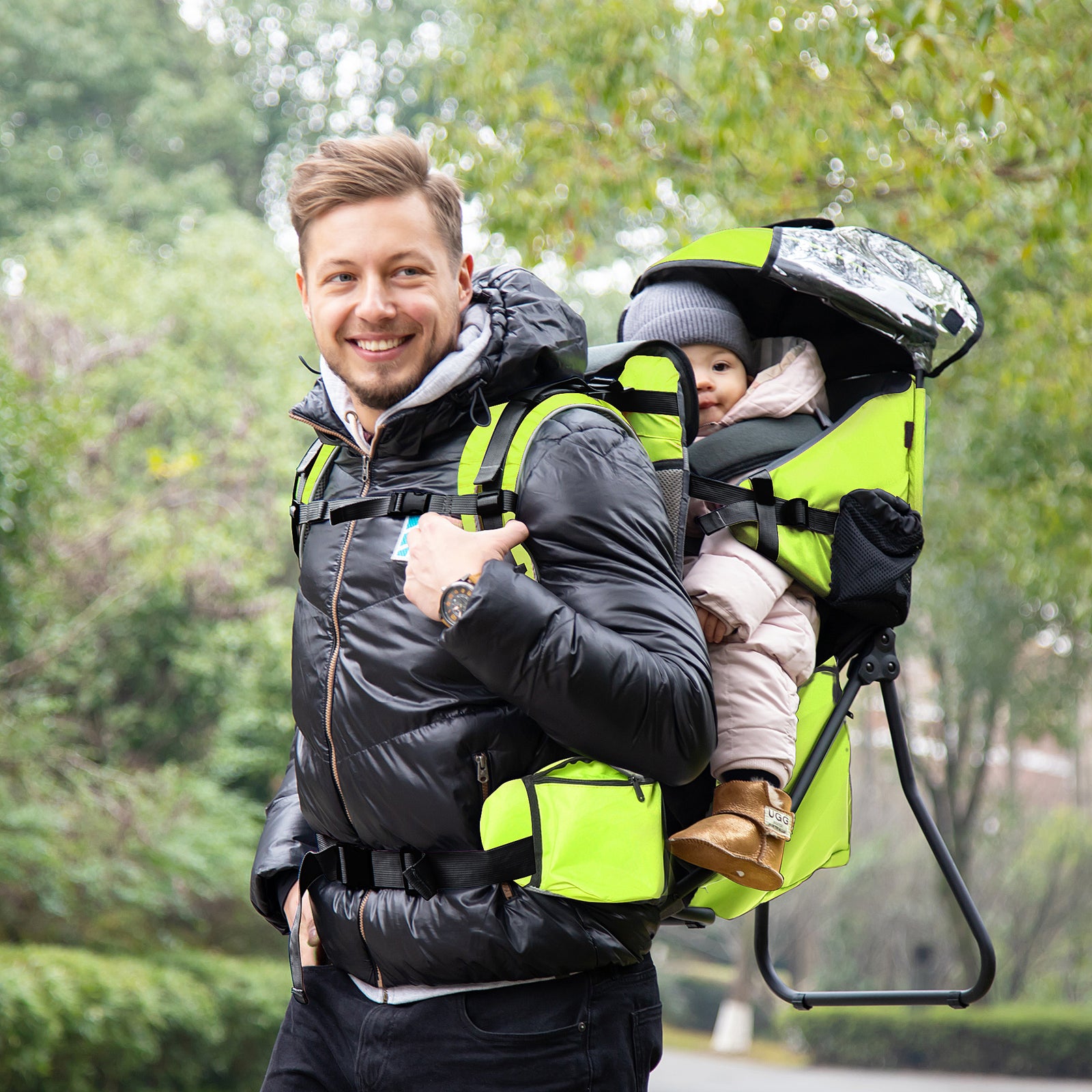 Baby Hiking Backpack Carrier W/ Detachable Rain Cover For Toddlers | Green