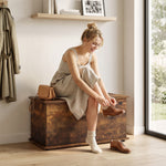 Storage Chest With Safety Hinged Lid, 102l Storage Box | Rustic Brown
